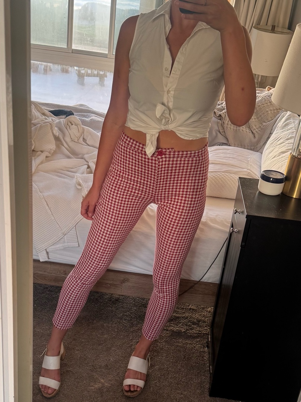 Free People Red Gingham Capris